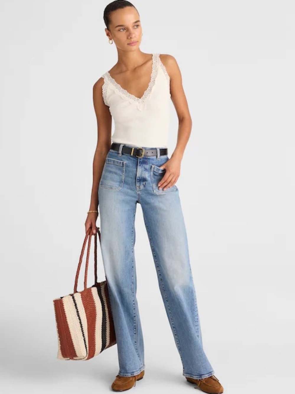 Madewell Emmett Wide Leg Jeans 24T Tall High Rise Patch Pocket Stretch Denim